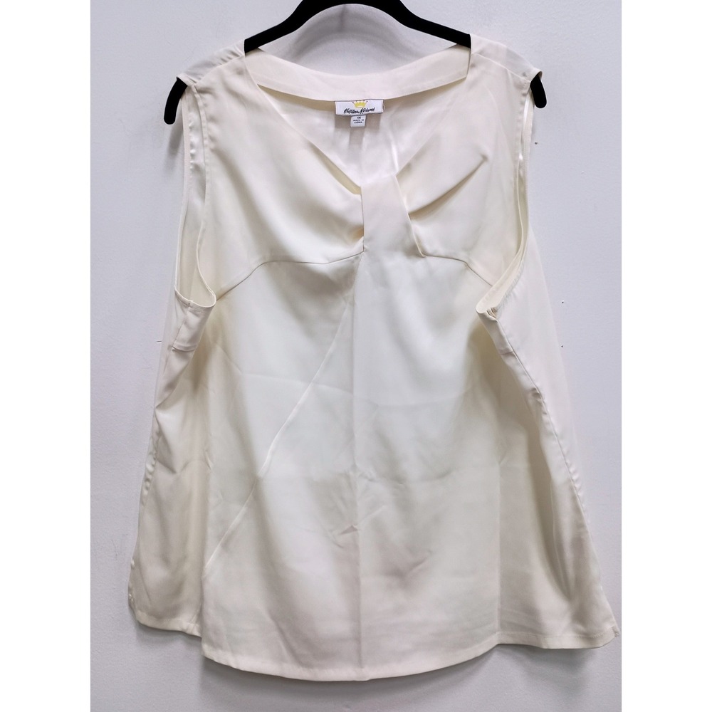 Kathleen Kirkwood Blouse Womens 1X Ivory Sleeveless V-Neck Pleated Shell Top